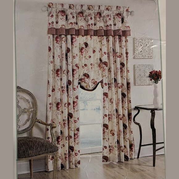Vint. WAVERLY Garden Room Clip-Up Balloon Shade 100% Cotton in Vintage Rose - Picture 2 of 4